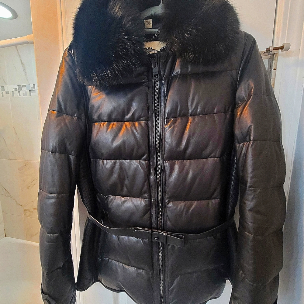 Burberry Leather Quilted Jacket with Fox Fur Collar